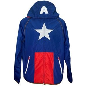 DISNEY MARVEL Captain America Adult S Red White Blue Zip Up Sweater Zip Pockets